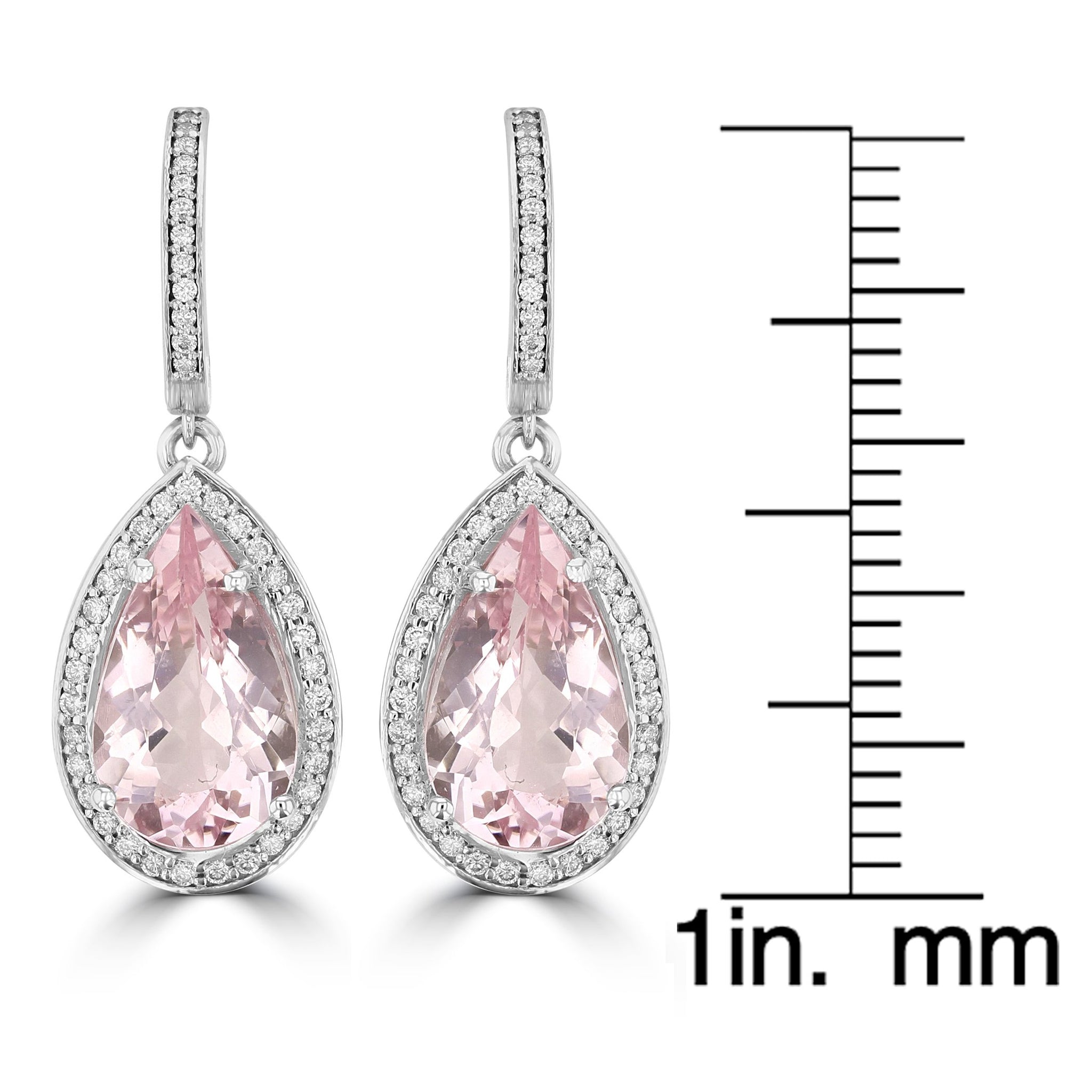 14K White gold Morganite 6.30cts and Diamond 0.60cts (SI1-VS, G-H) Dangling Earrings