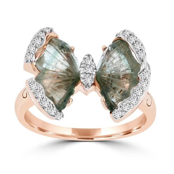 14k Rose Gold Natural Tourmaline 3.04cts and Diamond 0.22ct TDW Butterfly Ring by La Vita Vital