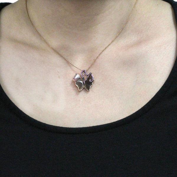 14K Rose Gold Natural Tourmaline 3.36cts and Pink Sapphire Butterfly Necklace by La Vita Vita