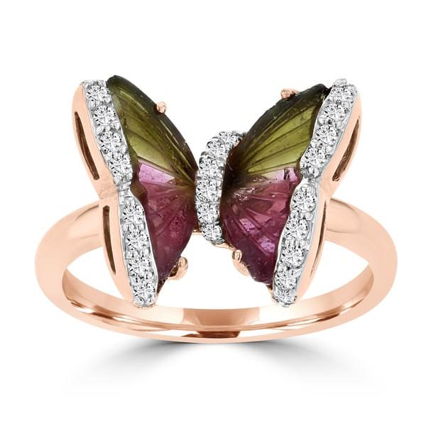 14k Rose Gold Natural Tourmaline 3.38cts and Diamond 0.22ct TDW Butterfly Ring by La Vita Vital