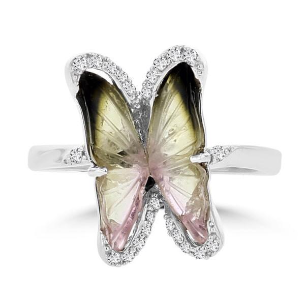 14K White Gold 1.72ct TGW Tourmaline and 0.14ct TDW Diamond Butterfly Ring by La Vita Vital