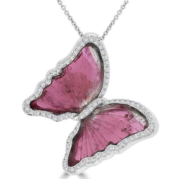 14k White Gold Natural Tourmaline and 5/8ct TDW Diamond Butterfly Ring