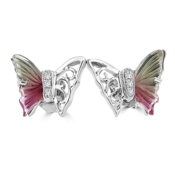 14k White Gold 2.00ct TGW Tourmaline and Diamond Butterfly Earrings