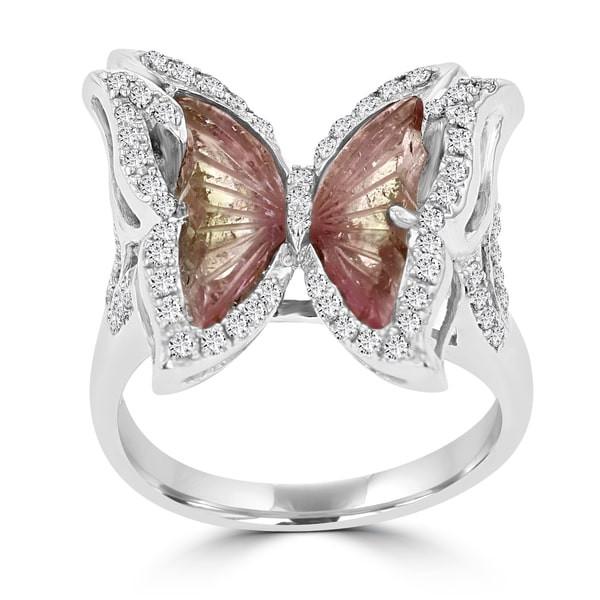 14k White Gold Natural Tourmaline 2 1/10ct and Diamond 0.39ct TDW Butterfly Ring