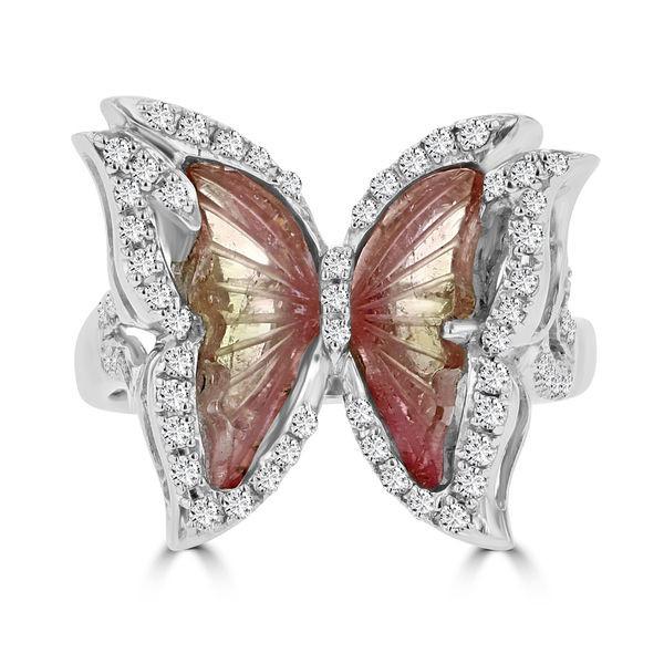 14k White Gold Natural Tourmaline 2 1/10ct and Diamond 0.39ct TDW Butterfly Ring