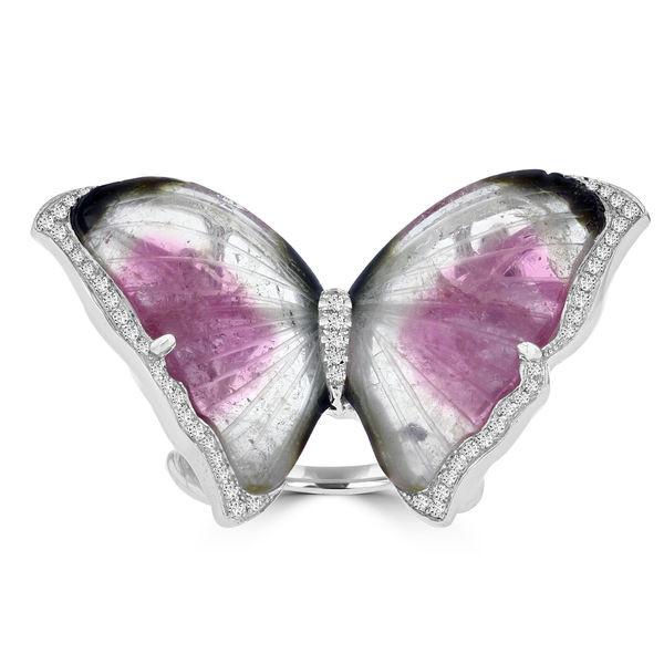 14k White Gold Natural Tourmaline 20.85cts and Diamond 0.37ct TDW Butterfly Ring by La Vita Vital
