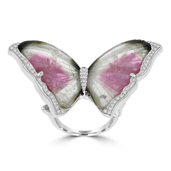 14k White Gold Natural Tourmaline 20.85cts and Diamond 0.37ct TDW Butterfly Ring by La Vita Vital