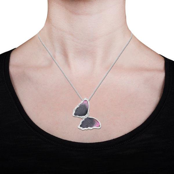 14k White Gold 29.88ct Tourmaline and 0.05ct TDW Diamond Butterfly Pendant Necklace by La Vita Vital (VS-SI1, G-H)