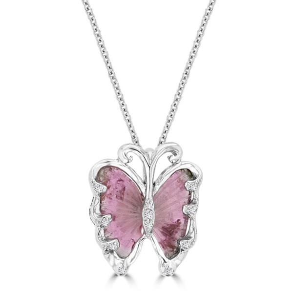 14K White Gold 4.90ct Tourmaline and 0.09ct TDW Diamond Butterfly Pendant Necklace by La Vita Vital (VS-SI1, G-H)