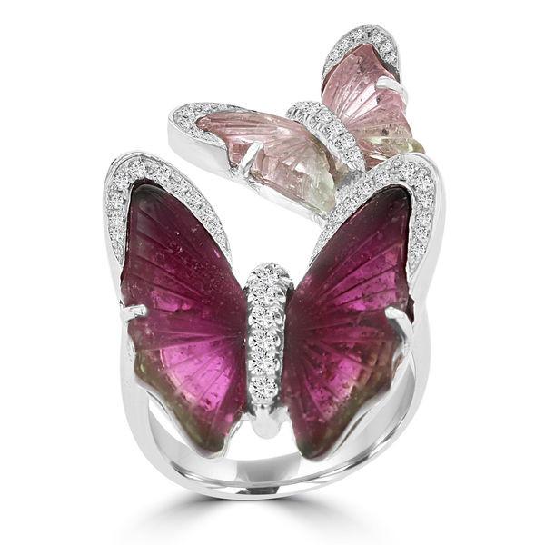 14k White Gold Natural Tourmaline and 1/3ct TDW Diamond Butterfly Ring