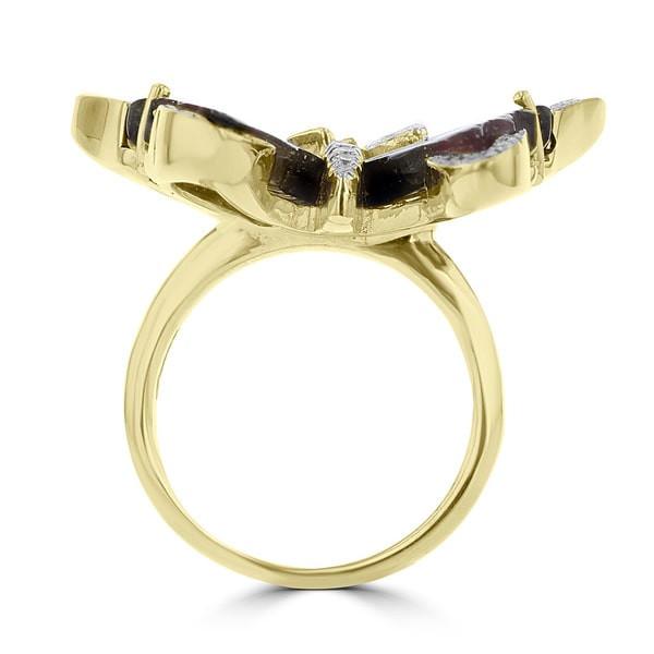 14k Yellow Gold 12 5/8ct TGW Tourmaline and 1/2ct TDW Diamond Butterfly Ring