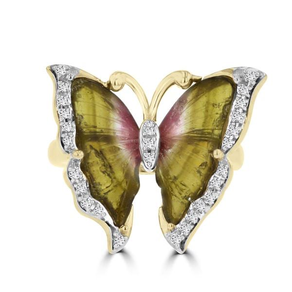 14k Yellow Gold Natural Tourmaline 2.06cts and Diamond 0.14ct TDW Butterfly Ring by La Vita Vital