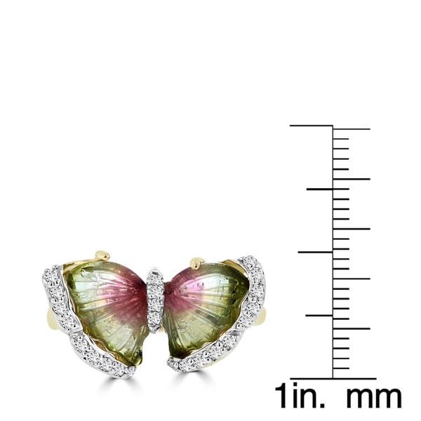 14K Yellow Gold Natural Tourmaline 2.92cts and Diamond 0.22ct TDW Butterfly Ring