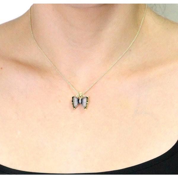 14k Yellow Gold Natural Tourmaline and White Diamond Accent Butterfly Necklace