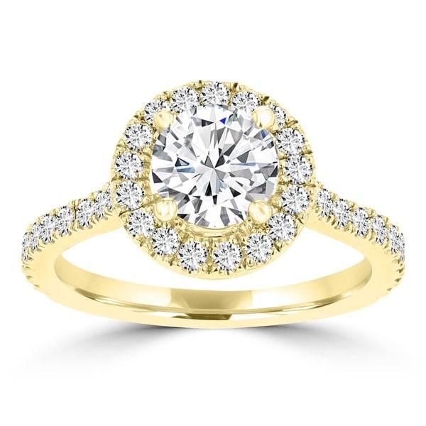 14K Yellow Gold Diamond 1.55ct TDW Halo Engagement Ring
