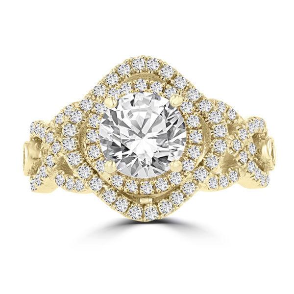 14k Yellow Gold Double Halo 1.75cts TDW Diamond Engagement Ring