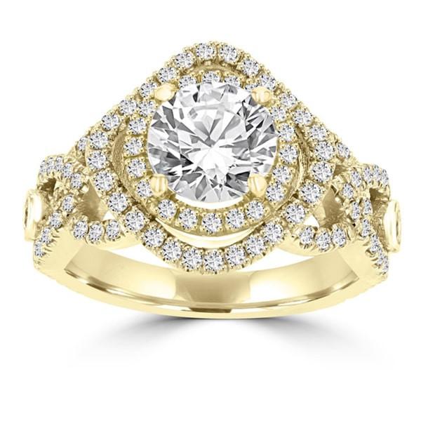 14k Yellow Gold Double Halo 1.75cts TDW Diamond Engagement Ring