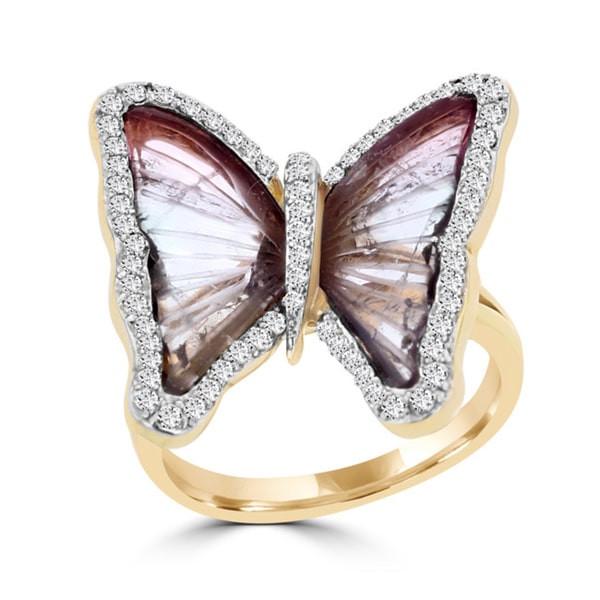 18k Rose Gold Natural Tourmaline and 2/5ct TDW Diamond Butterfly Ring