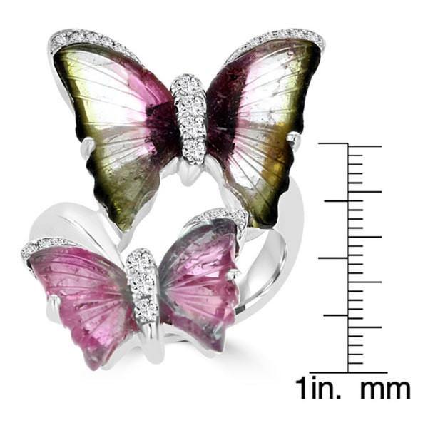 18K White Gold 6.74ct TGW Tourmaline and 0.25ct TDW Diamond Butterfly Ring by La Vita Vital