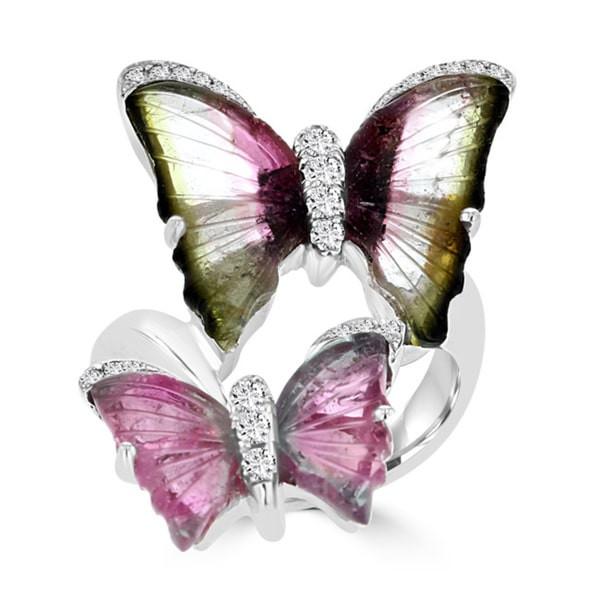 18K White Gold 6.74ct TGW Tourmaline and 0.25ct TDW Diamond Butterfly Ring by La Vita Vital