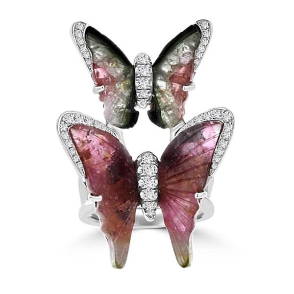 18K White Gold 14.67ct TGW Tourmaline and 0.68ct TDW Diamond Butterfly Ring by La Vita Vital