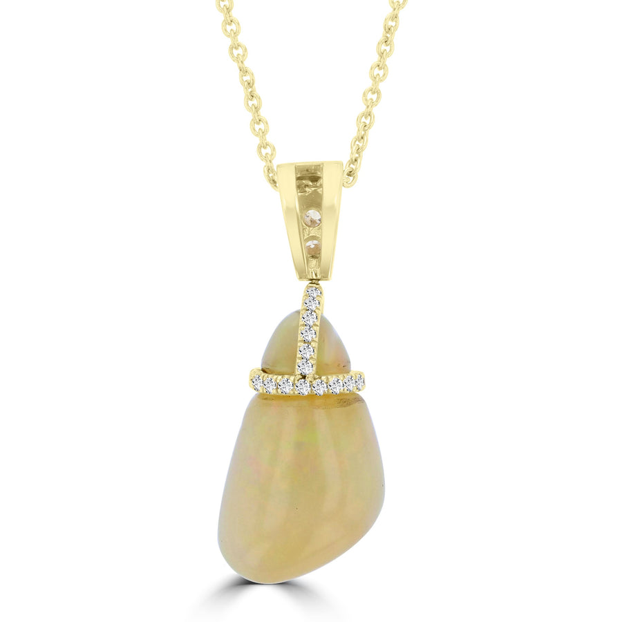14k Yellow Gold Natural Ethiopian Opal 5.00ct & Diamond 1/4ct TDW an Necklace