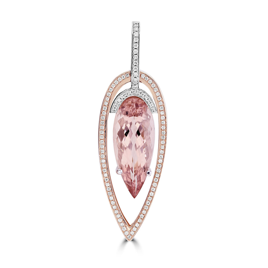 14K White and Rose gold Morganite 12.85cts and Diamond 0.55cts (SI1-VS, G-H) Pendant Necklace