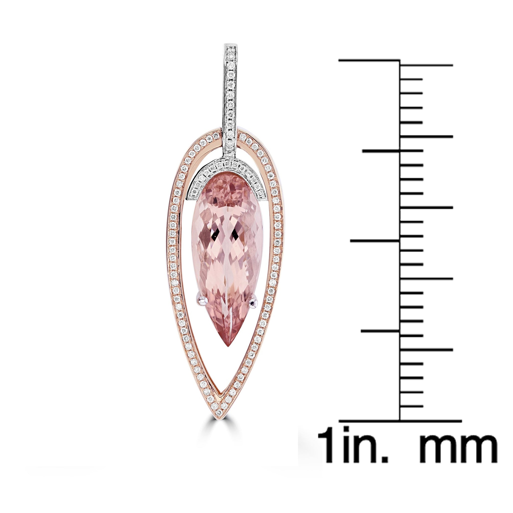 14K White and Rose gold Morganite 12.85cts and Diamond 0.55cts (SI1-VS, G-H) Pendant Necklace