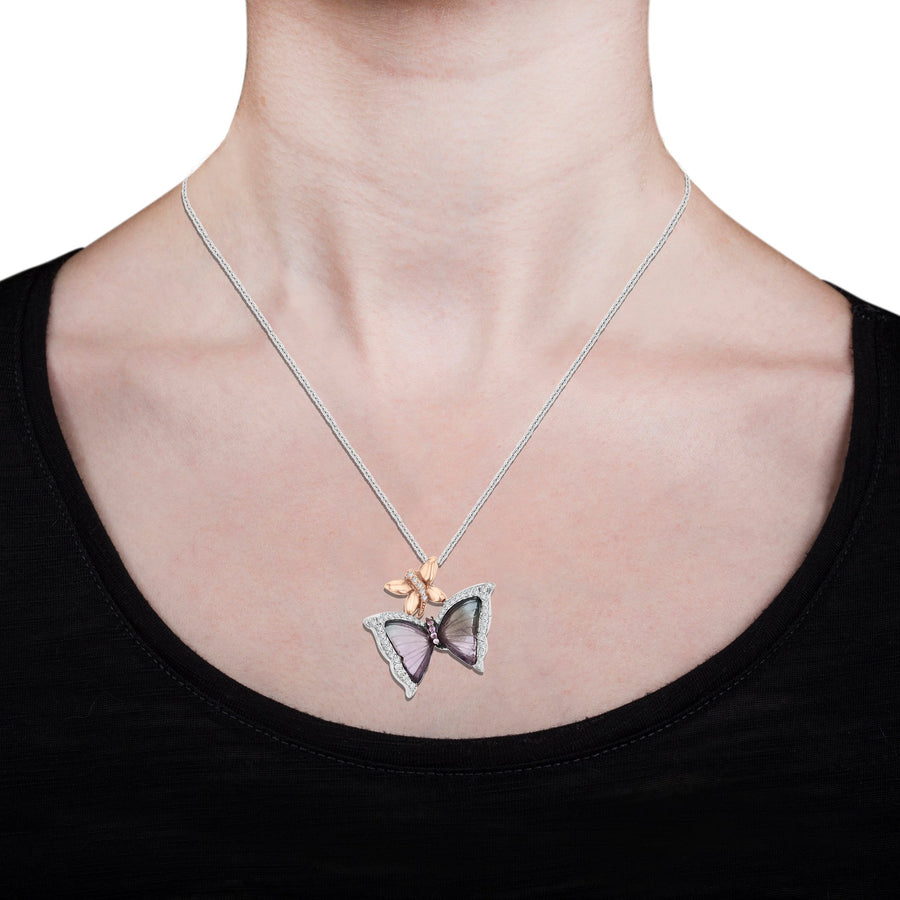 14K White Gold 8.29ct Tourmaline and 0.12ct TDW Diamond Butterly Necklace