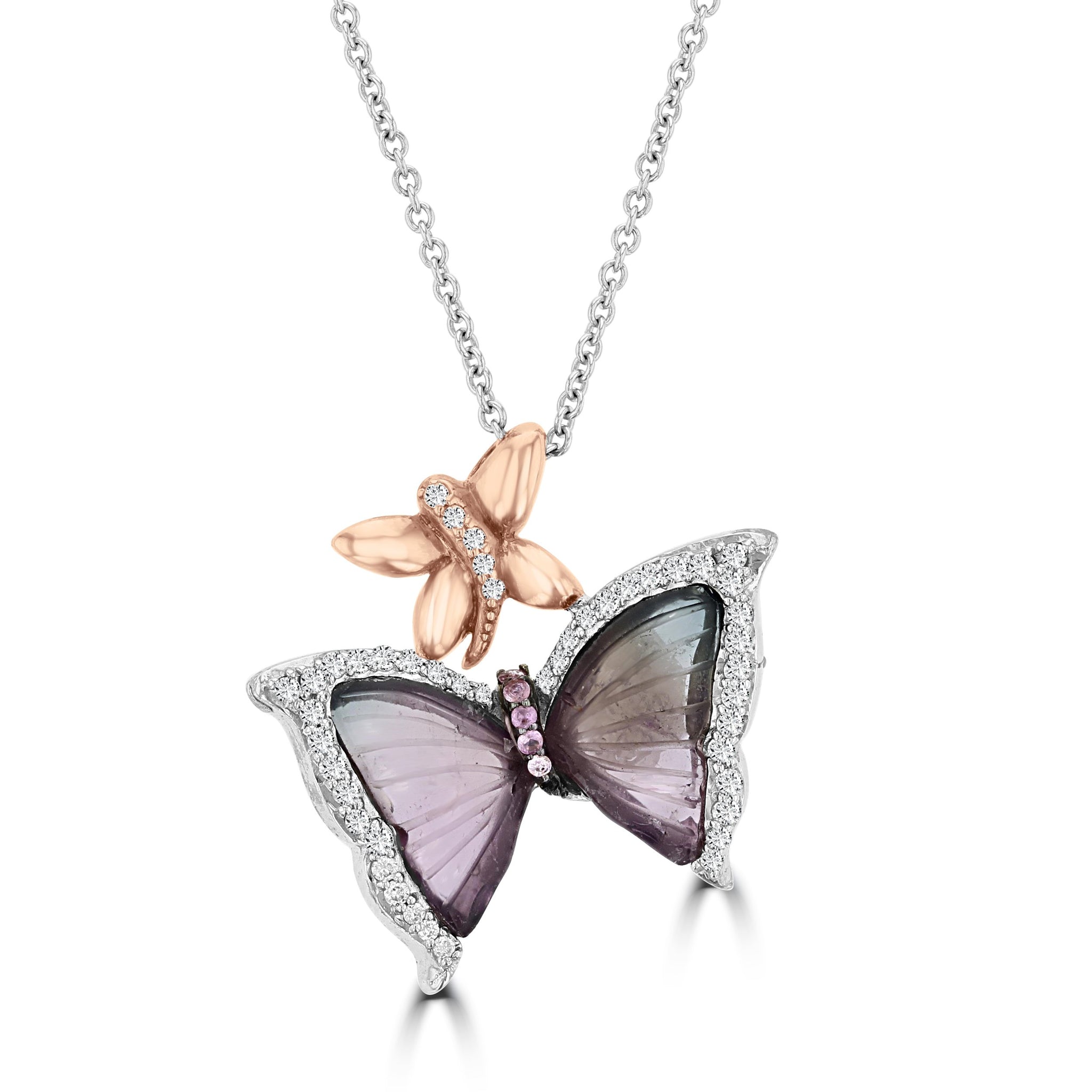 14K White Gold 8.29ct Tourmaline and 0.12ct TDW Diamond Butterly Necklace