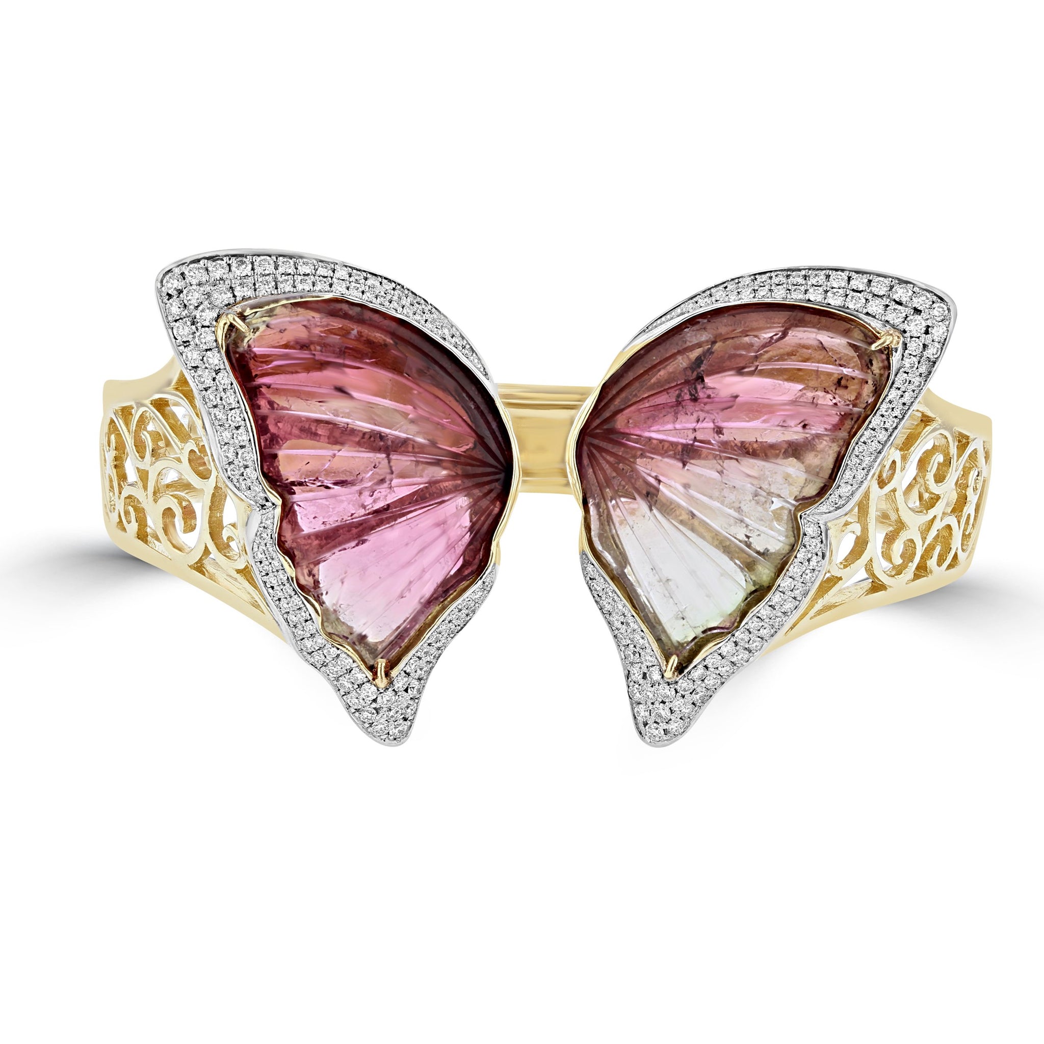 14K Yellow Gold Tourmaline 28.30cts & RBC Diamond 1.90cts Bangle