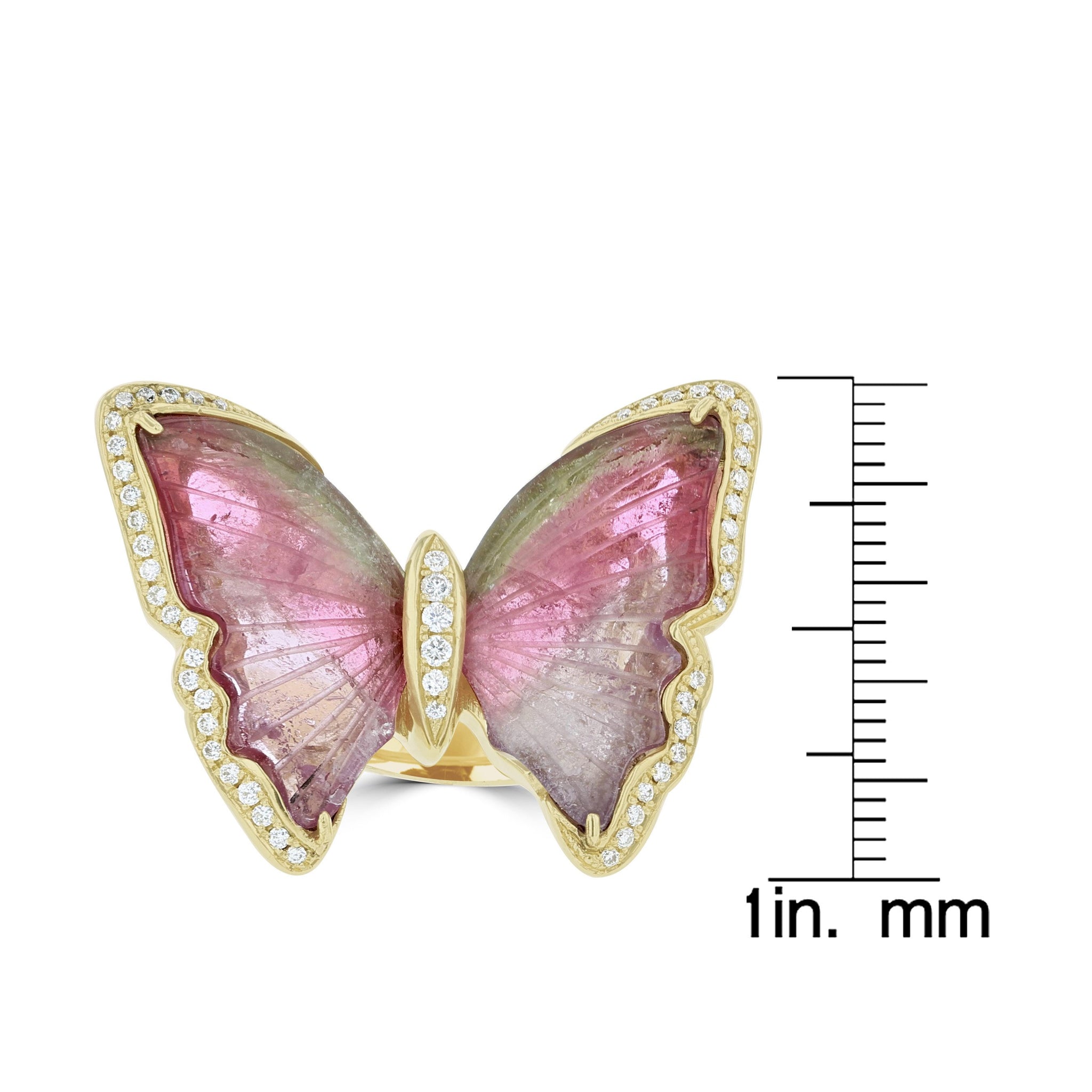 14K Yellow Gold Brazilian Tourmaline 10.90cts and Diamond 0.28cts (SI1-VS G-H) Butterfly Ring