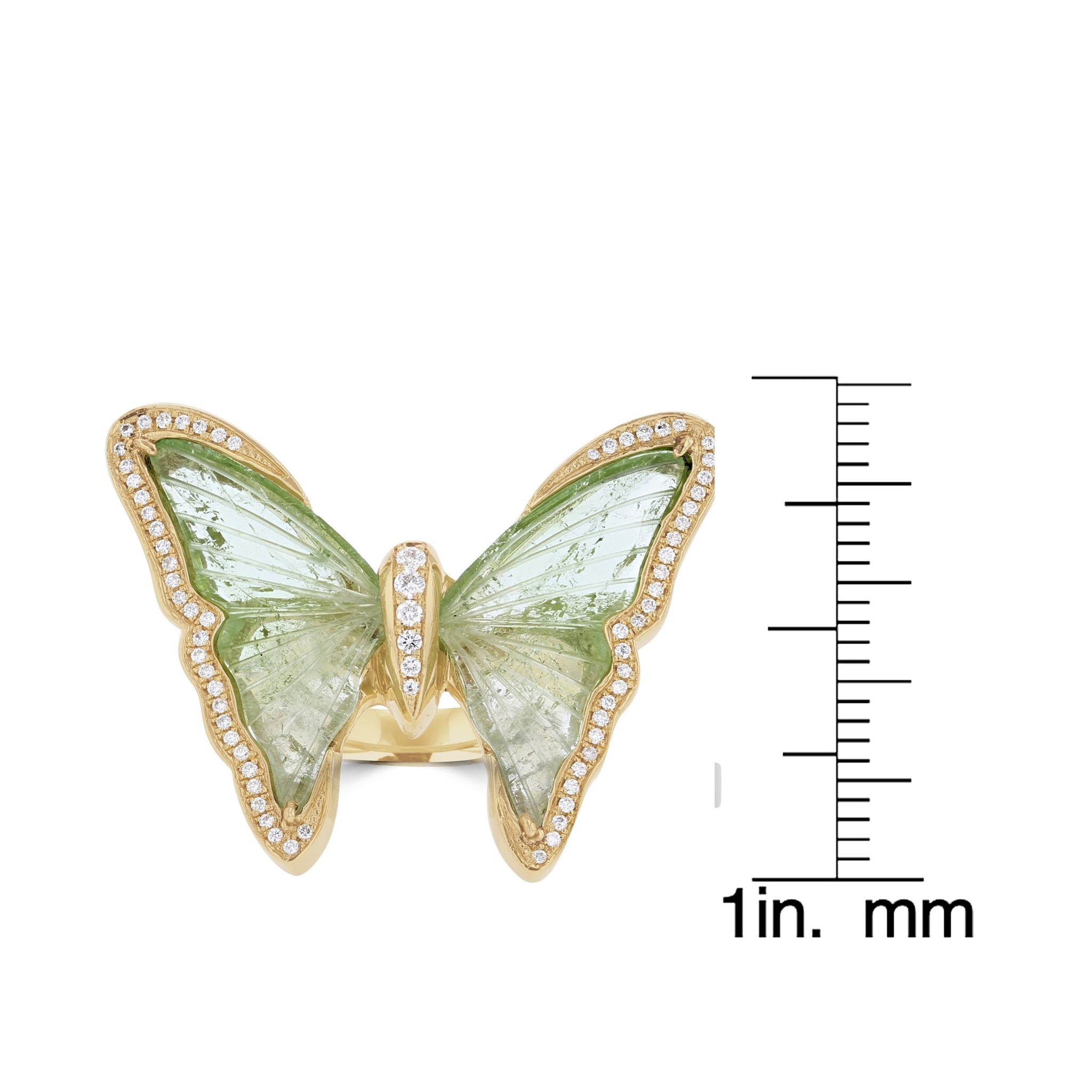14K Yellow Gold Brazilian Tourmaline 10.57cts & Diamond 0.28cts Butterfly Ring