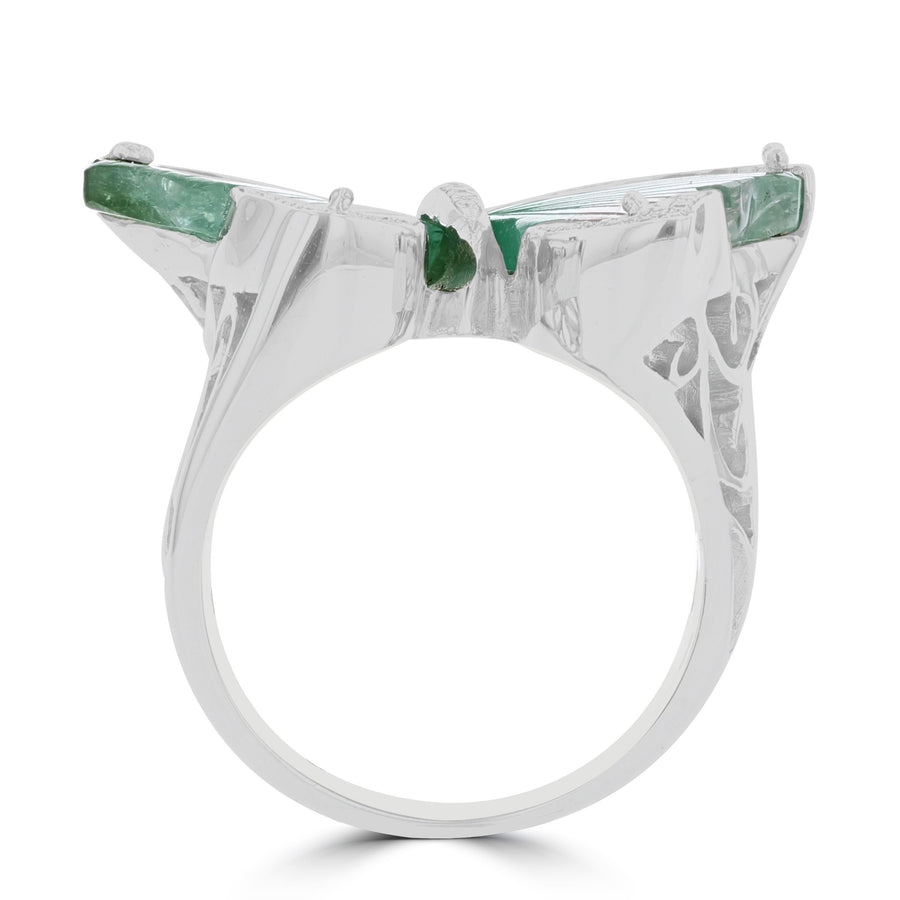 14K White Gold Brazilian Tourmaline 6.19cts & Diamond 0.14cts (SI1-VS, G-H) Butterfly Ring