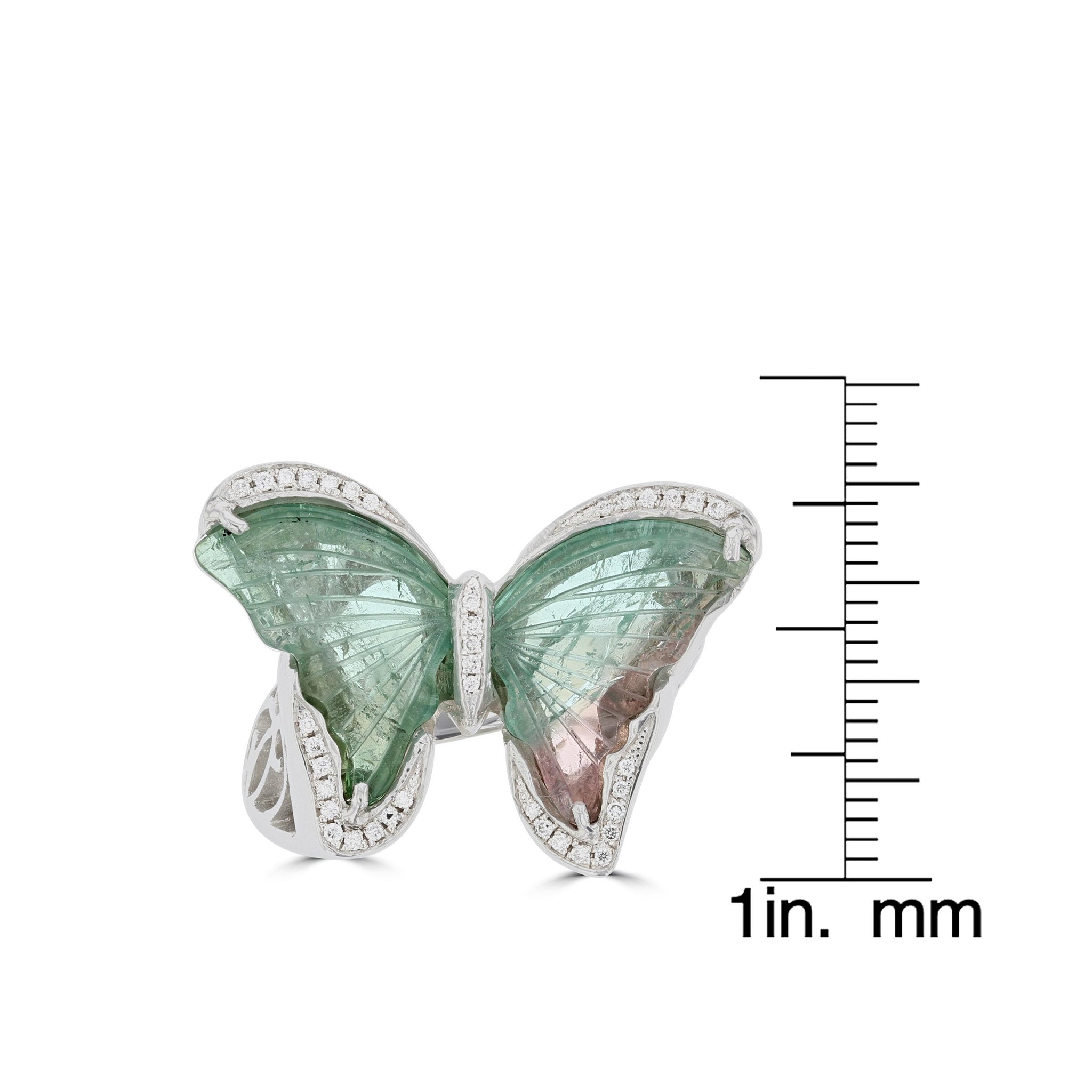 14K White Gold Brazilian Tourmaline 6.19cts & Diamond 0.14cts (SI1-VS, G-H) Butterfly Ring