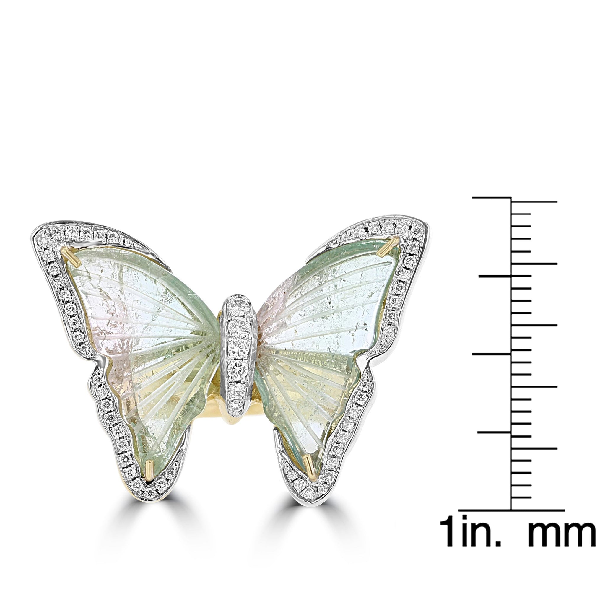 14K Yellow Gold Brazilian Tourmaline 8.20cts & Diamond 0.34cts Butterfly (SI1,VS G-H)Ring
