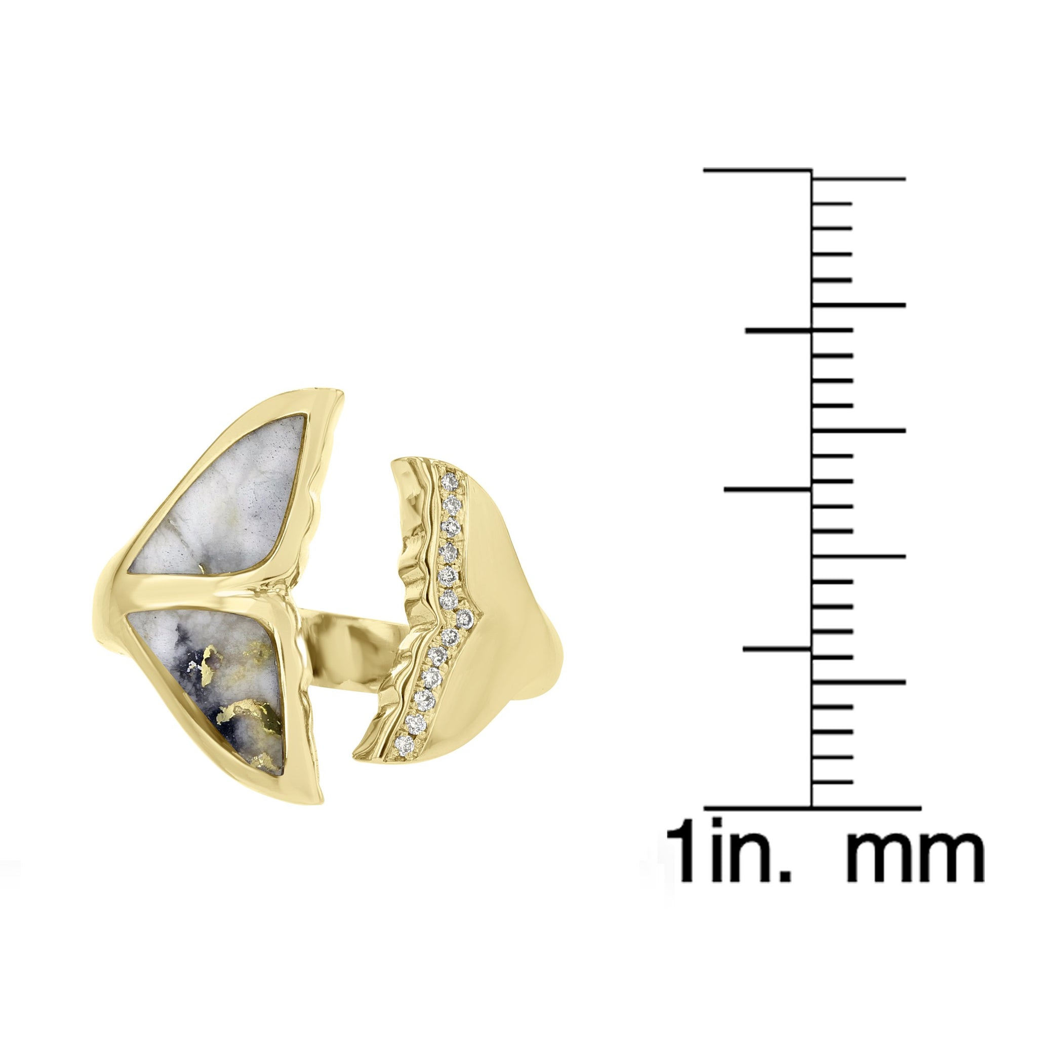 14K Yellow Gold, Diamonds 0.06ct & Gold Quartz Inlay Whale Tail Ring