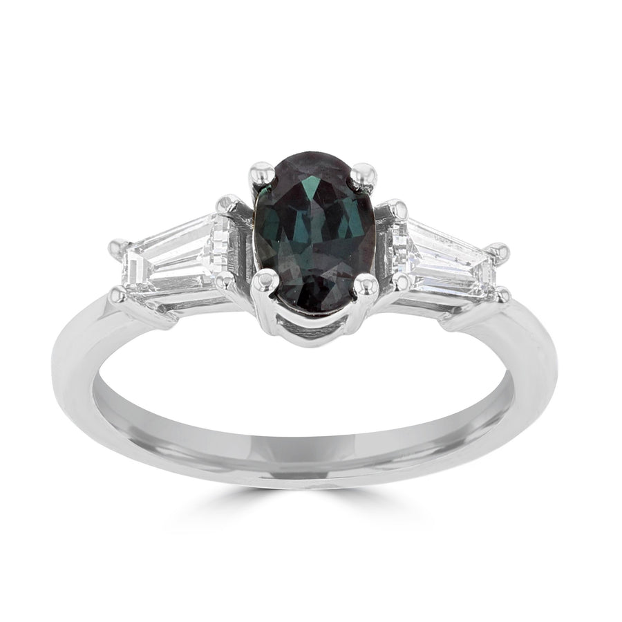 18K White gold Gubelin certified Alexandrite 1.00ct and Tapered Baguette Diamond 0.58cts (VS, G) Ring by La Vita Vital