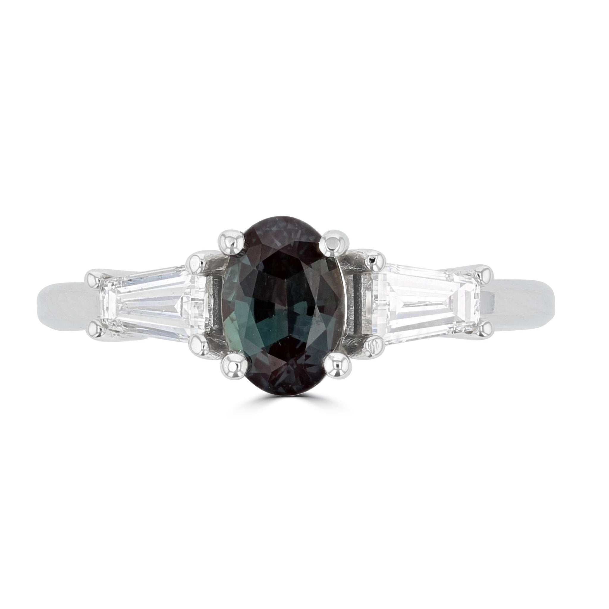 18K White gold Gubelin certified Alexandrite 1.00ct and Tapered Baguette Diamond 0.58cts (VS, G) Ring by La Vita Vital