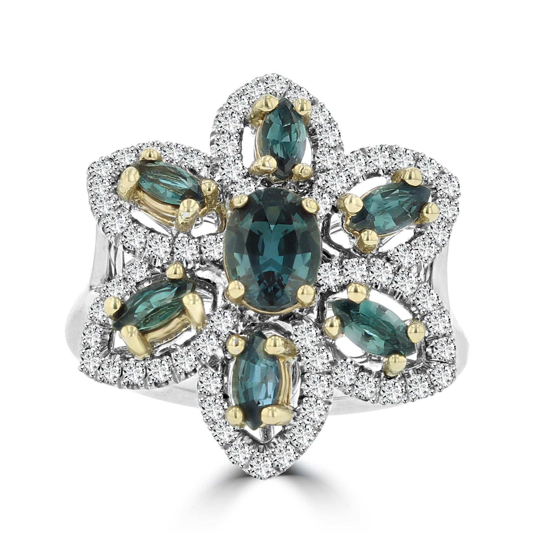 18K White Gold 1.64ct TGW Brazilian Alexandrite and Diamond 0.61cts Cocktail Ring (SI1-VS, G-H) by La Vita Vital