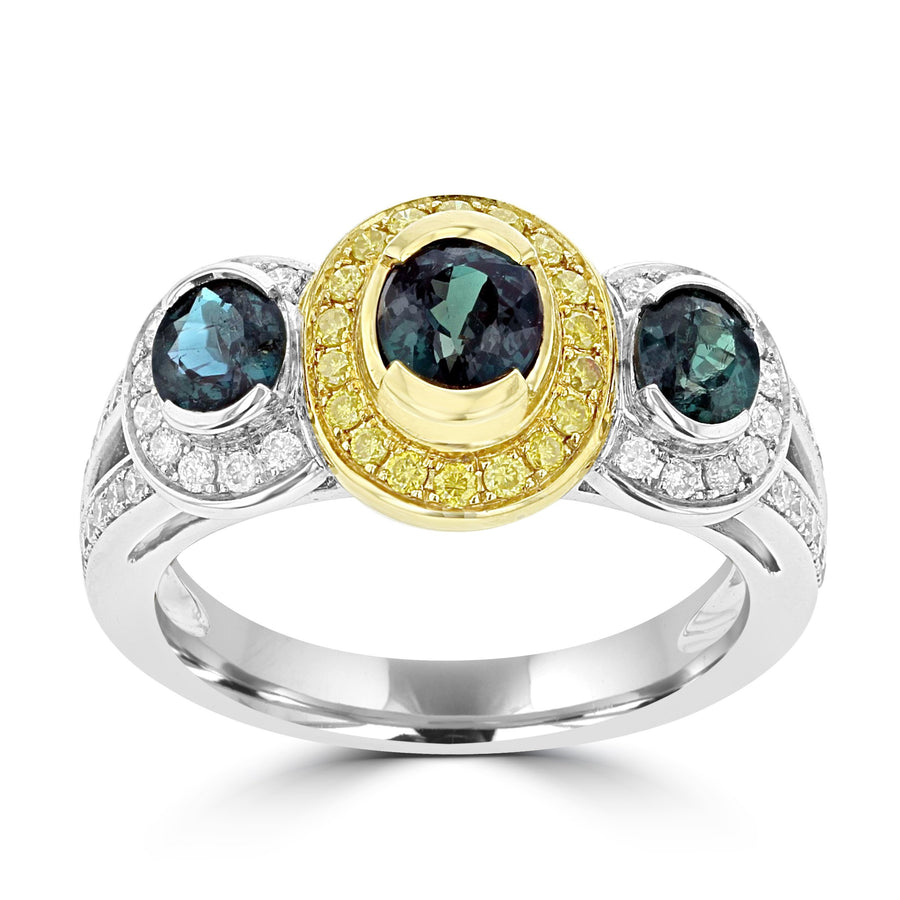 18K Two Tone Gold, Fine Color Changing Brazilian Alexandrite 1.51cts & Diamond 0.54cts TDW (SI1-VS, G-H) Ring by La Vita Vital
