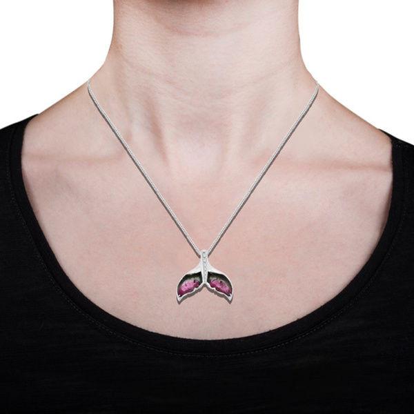 14k White Gold 3 1/3ct Natural Tourmaline and Diamond Whale Tail Necklace
