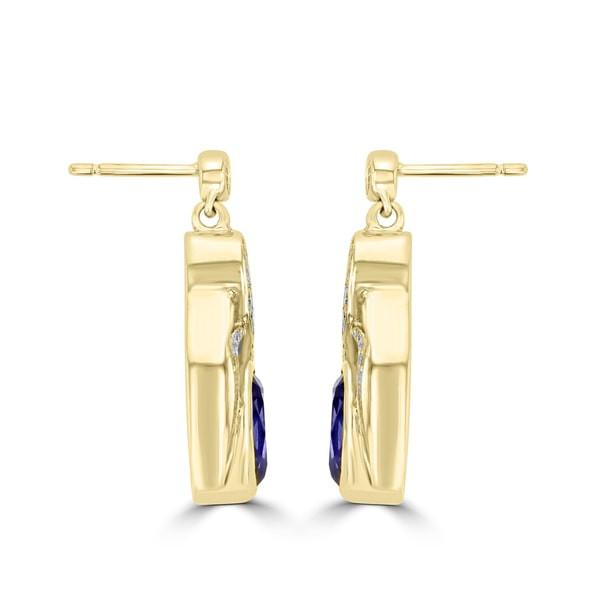 18K Yellow Gold Tanzanite 3.20cts and Diamond 0.27cts TDW (SI1-VS, G-H) Dangling Earrings