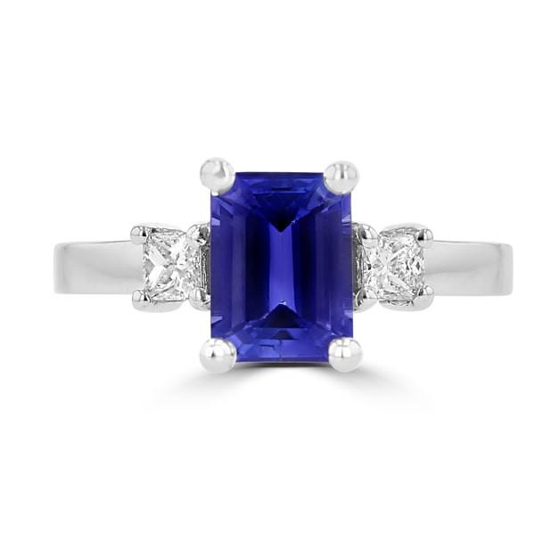 18K White Gold Emerald cut Tanzanite 1.69cts and Diamond 0.25ct TDW (SI1-VS, G-H) Ring