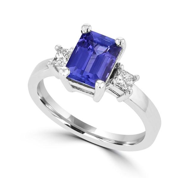 18K White Gold Emerald cut Tanzanite 1.69cts and Diamond 0.25ct TDW (SI1-VS, G-H) Ring