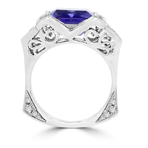 18K White Gold Tanzanite 4.10cts and Diamond 0.52ct TDW (SI1-VS, G-H) Ring