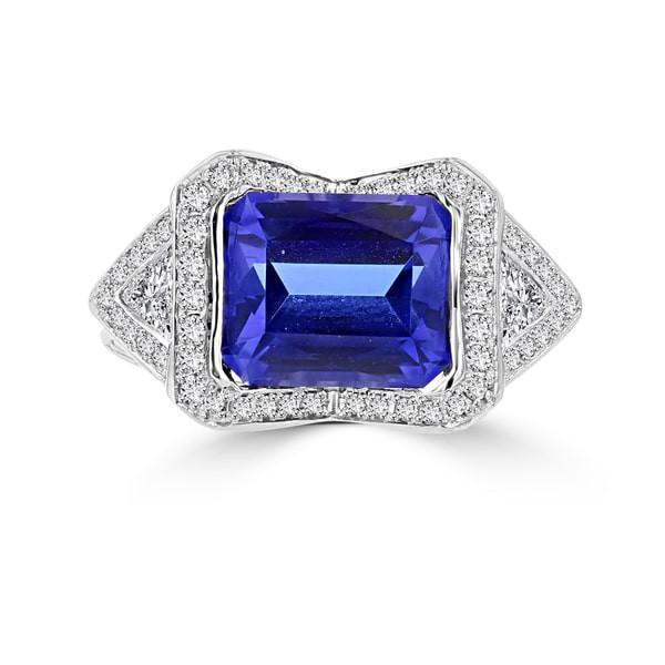 18K White Gold Tanzanite 4.10cts and Diamond 0.52ct TDW (SI1-VS, G-H) Ring