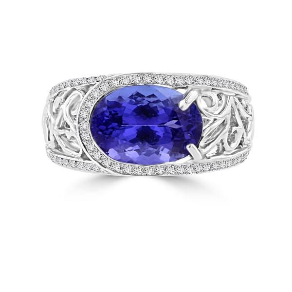 18K White Gold Tanzanite 3.62cts and Diamond 0.32ct TDW (SI1-VS, G-H) Ring