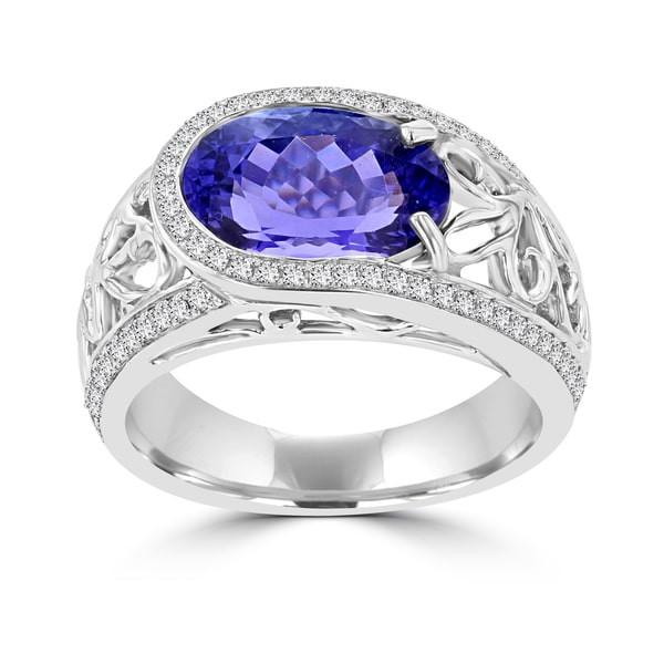 18K White Gold Tanzanite 3.62cts and Diamond 0.32ct TDW (SI1-VS, G-H) Ring