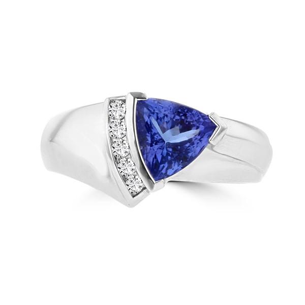 18k White Gold Trillion-cut Tanzanite and 1/10ct TDW Diamond Ring